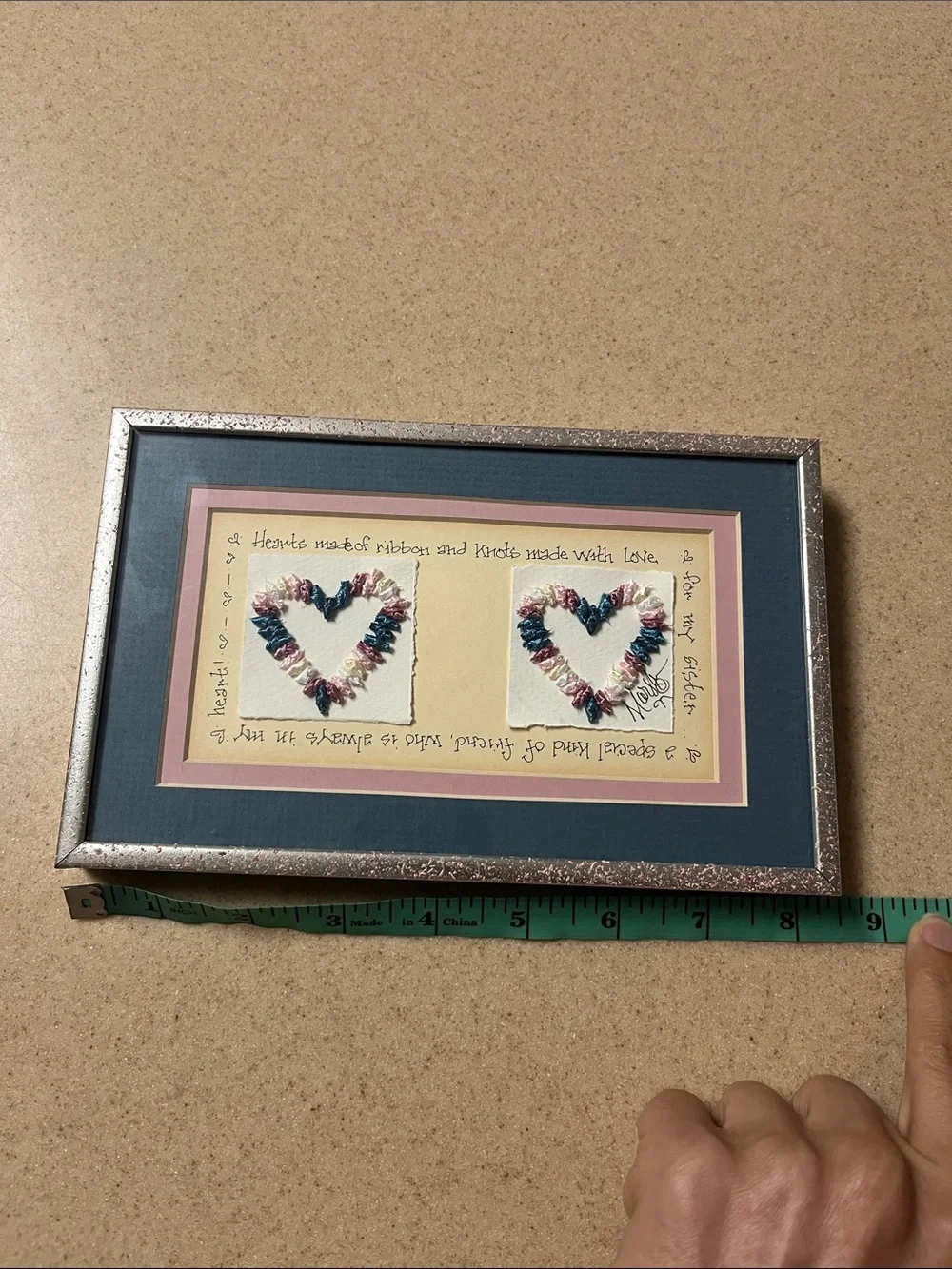 Vintage Dromedary Originals Framed Ribbon Art - Sister - Love - Heart